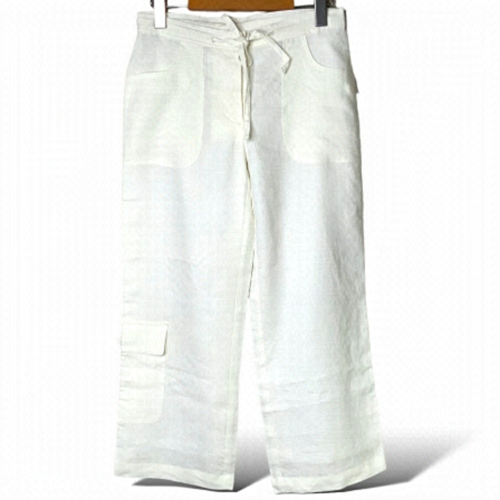 SOMEWHERE 100% Linen Fully Lined Ivory Cropped Cargo Pants US Sz 4P NWOT